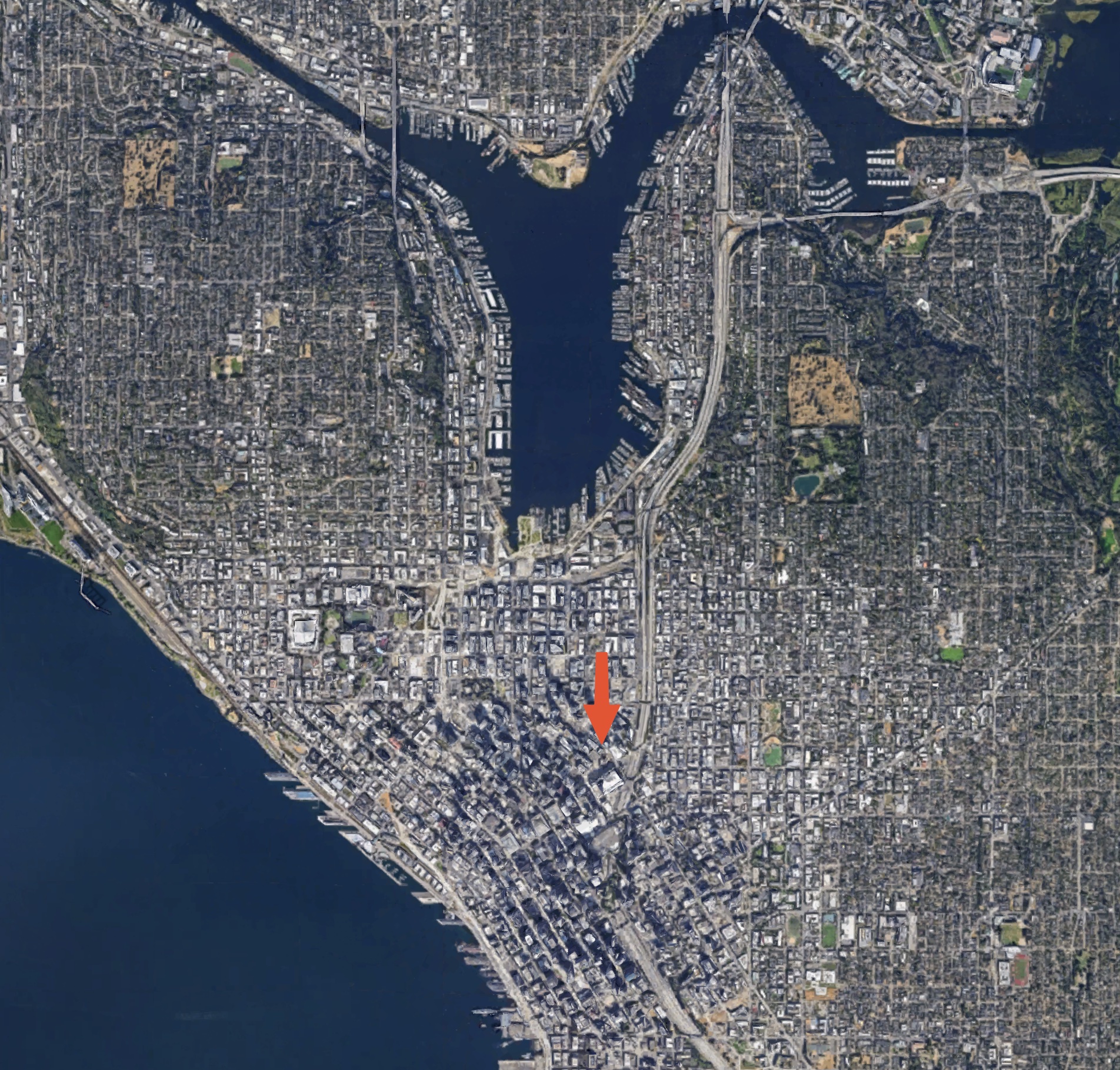 map of Seattle with an arrow pointing to the address